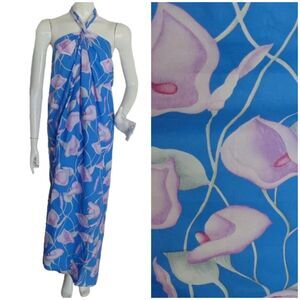 new Vintage HILO HATTIE True Wrap/Sarong/Pareo, OS, Blue Floral, Maxi Dress